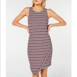 BCX Red White Blue Asymmetrical Hem Stripe Dress
